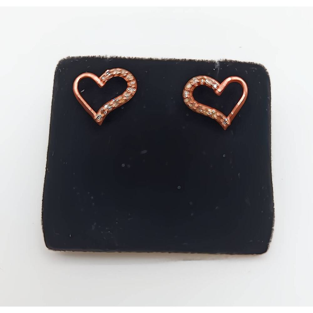 Rose Gold Diamond Heart Stud Earrings Screw Back Lightweight